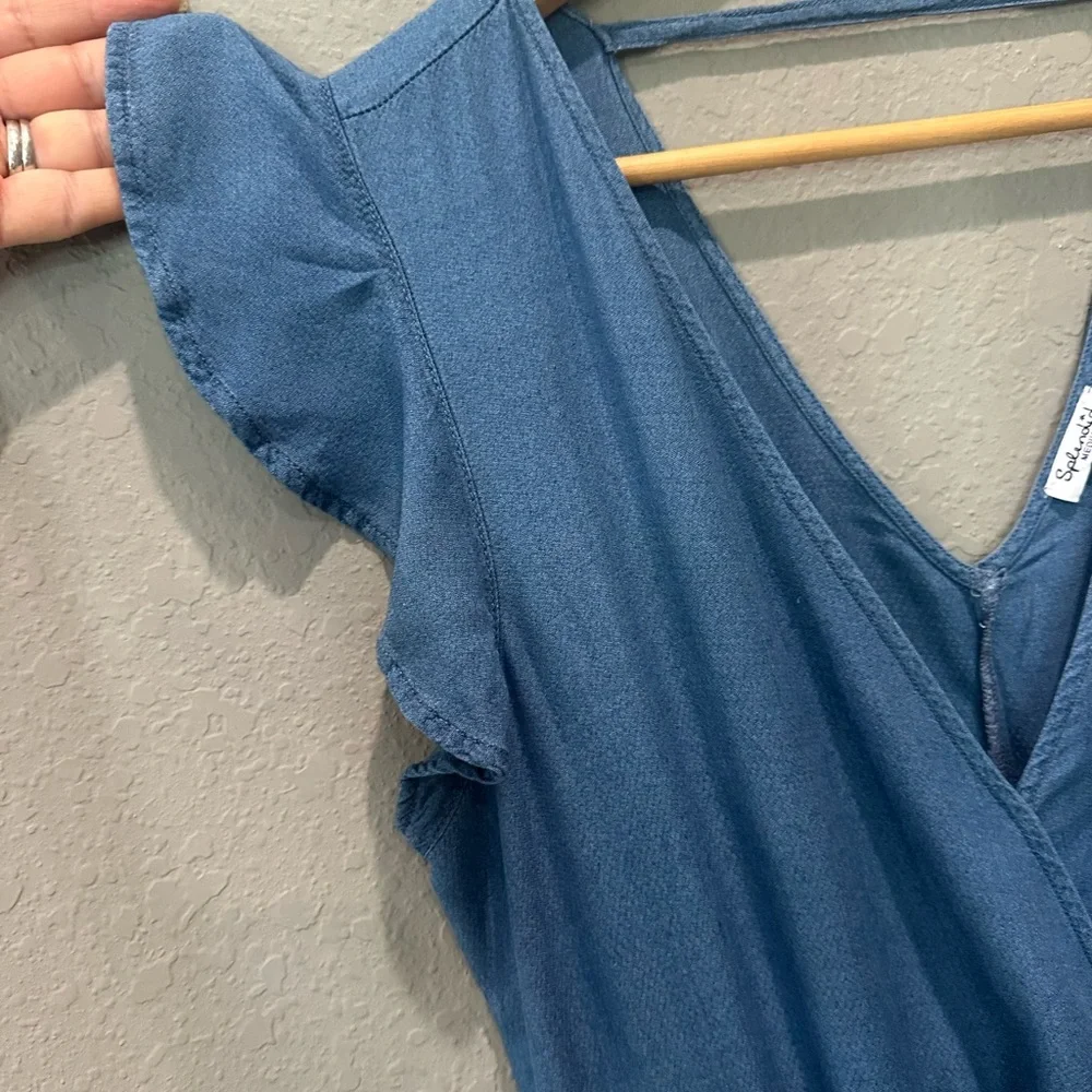 Splendid lightweight denim faux wrap dress Sz M - Picture 3 of 10